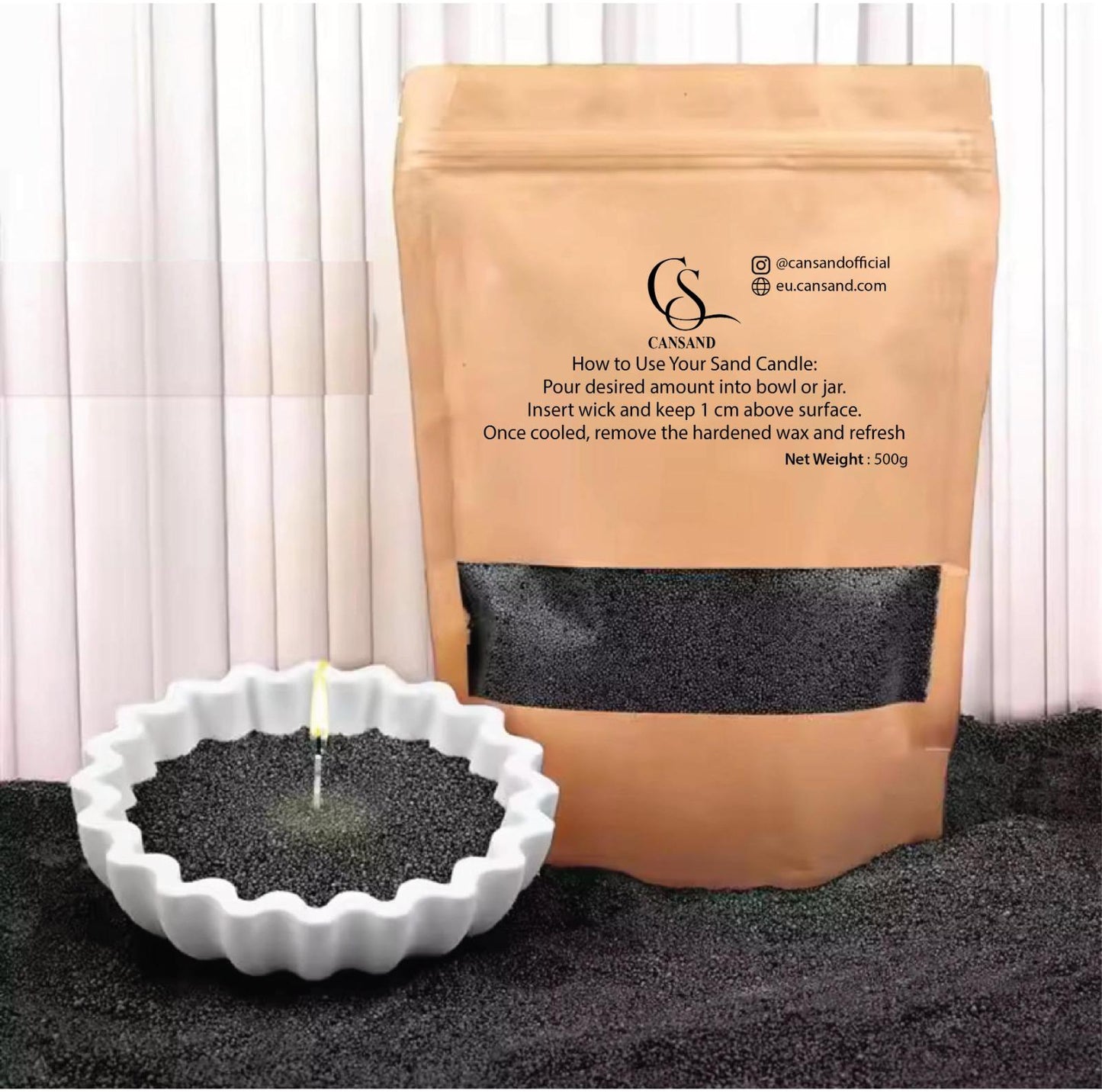 Refillable sand candle wax 500 Grams + 15 Wicks
